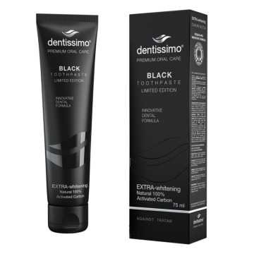 Dentissimo Black Extra Whitening Zahnpasta gegen Hohlräume strahlendes Lächeln natürliches Fluorid